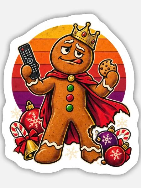 Christmas Lebkuchenmann Couch-Dad Superheld - Sticker Größe M (15 x 15 cm) - Mattweiß