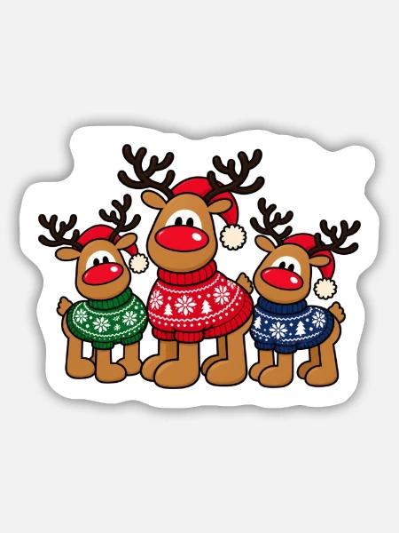 Weihnachts-Elche – Christmas Crew - Sticker Größe M (15 x 15 cm) - Mattweiß