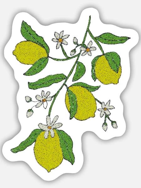 Zitronenzweig Glitzerdesign - Sticker Größe M (15 x 15 cm) - Mattweiß