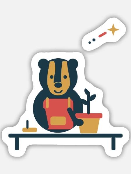Dachs am Pflanztisch – kleiner Kräutergarten - Sticker Größe M (15 x 15 cm) - Mattweiß