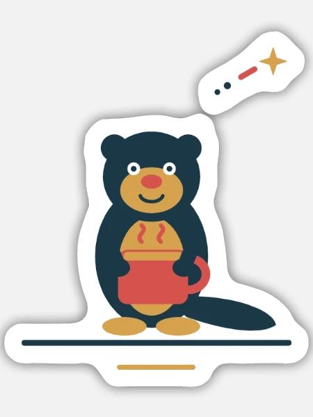 Otter mit Kaffeetasse – kleine Kaffeeauszeit - Sticker Größe M (15 x 15 cm) - Mattweiß