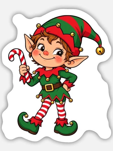 Freche Weihnachtselfe mit Zuckerstange - Sticker Größe M (15 x 15 cm) - Mattweiß