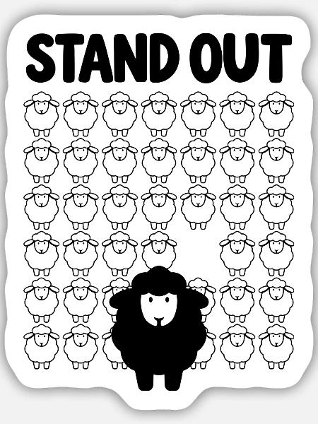 Schwarzes Schaf – Stand Out - Sticker Größe M (15 x 15 cm) - Mattweiß