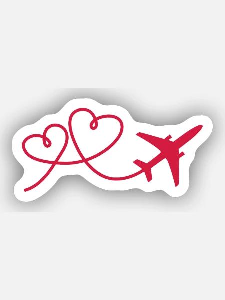 Flugzeug Flieger mit Herz - Sticker Größe XS (5 x 5 cm) - Mattweiß