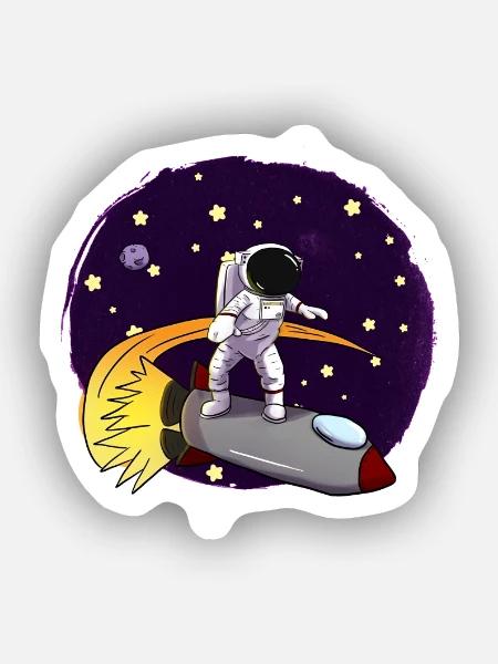 Astronaut Auf Rakete - Sticker Größe XS (5 x 5 cm) - Mattweiß