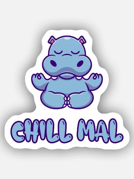 Chill Mal Hippo Meditation - Sticker Größe XS (5 x 5 cm) - Mattweiß
