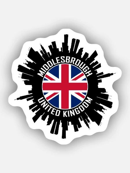 Middlesbrough Skyline UK Flagge Reise-Souvenir - Sticker Größe XS (5 x 5 cm) - Mattweiß
