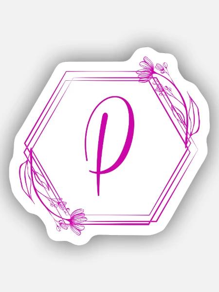 P Monogramm Floral Hexagon - Sticker Größe XS (5 x 5 cm) - Mattweiß