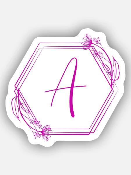 A Monogramm Hexagon Blüten - Sticker Größe XS (5 x 5 cm) - Mattweiß