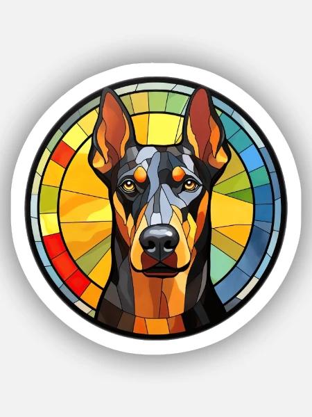 Dobermann Pinscher Hunderasse Aquarellglas - Sticker Größe XS (5 x 5 cm) - Mattweiß