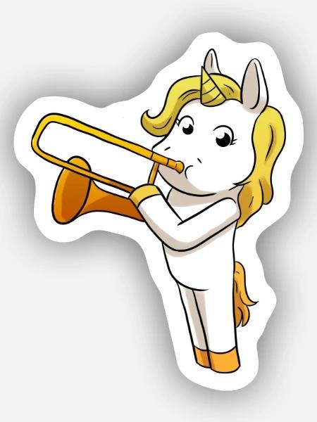 Einhorn Posaune - Sticker Größe XS (5 x 5 cm) - Mattweiß