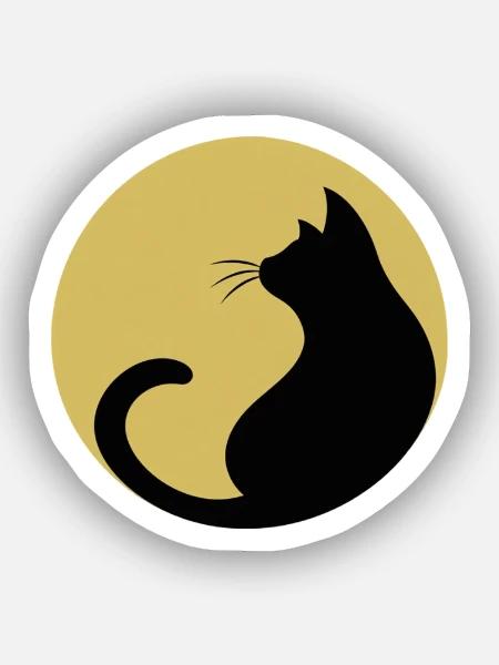 schwarze Katze vor Mond - Sticker Größe XS (5 x 5 cm) - Mattweiß