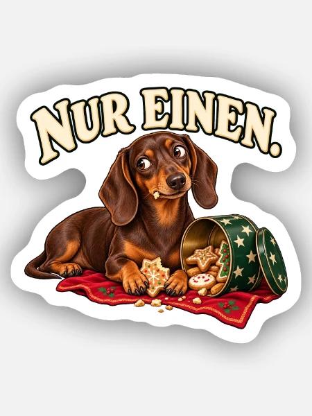 Dackel Plätzchenkontrolle – Nur einen - Sticker Größe XS (5 x 5 cm) - Mattweiß