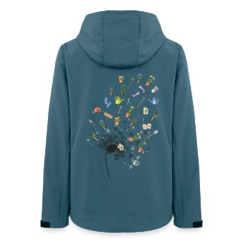 Garten in Splittern: Werkzeuge und Blumen - Frauen Recycelte Softshelljacke von Stanley/Stella - Dunkles Petrol - Hinten - AI Model Female 172 light (172cm)