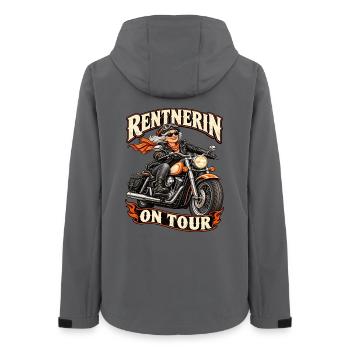 Rentnerin on Tour – Lustiges Motorrad Bikerin  - Frauen Recycelte Softshelljacke von Stanley/Stella - Anthrazit - Hinten - AI Model Female 172 light (172cm)