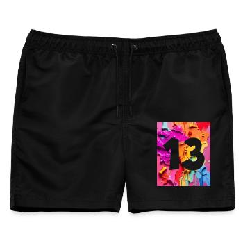 NR. 13 NUMMER 13 BUNT 13. GEBURTSTAG - Männer Badeshorts - Schwarz - Vorne - AI Model Male 178 light (178cm)
