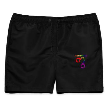 Just married Homosexuell Heirat - Männer Badeshorts - Schwarz - Vorne - AI Model Male 178 light (178cm)