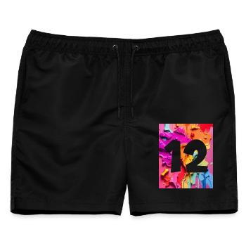 NR. 12 NUMMER 12 BUNT 12. GEBURTSTAG - Männer Badeshorts - Schwarz - Vorne - AI Model Male 178 light (178cm)
