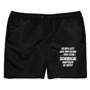 Oh bitte Gott lass Hirn regnen o Steine scheißegal - Männer Badeshorts - Schwarz - Vorne - AI Model Male 178 light (178cm)