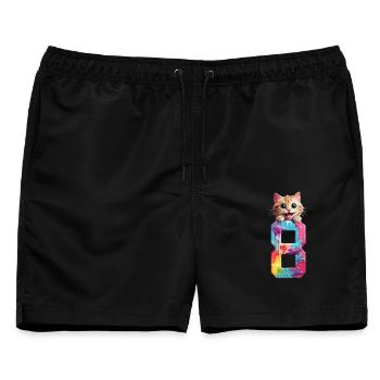8 JAHRE KATZE 8. GEBURTSTAG - Männer Badeshorts - Schwarz - Vorne - AI Model Male 178 light (178cm)