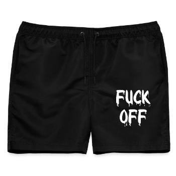 Provokatives Ausruf-Design Tropfen Fuck off - Männer Badeshorts - Schwarz - Vorne - AI Model Male 178 light (178cm)