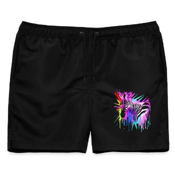 Zebra in Neonfarben bunt - Männer Badeshorts - Schwarz - Vorne - AI Model Male 178 light (178cm)