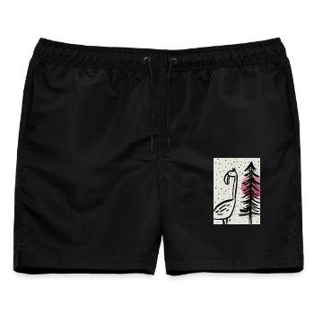 Handmade Illustration Art Flamingo - Männer Badeshorts - Schwarz - Vorne - AI Model Male 178 light (178cm)