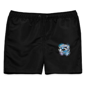 Wels Waller fischen Wels auf Farbklecksen - Männer Badeshorts - Schwarz - Vorne - AI Model Male 178 light (178cm)