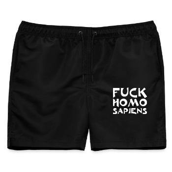 Fuck Homo Sapiens - Männer Badeshorts - Schwarz - Vorne - AI Model Male 178 light (178cm)