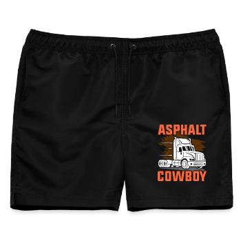 Asphaltcowboy Asphalt Lkw Brummi Lastkraftwagen - Männer Badeshorts - Schwarz - Vorne - AI Model Male 178 light (178cm)