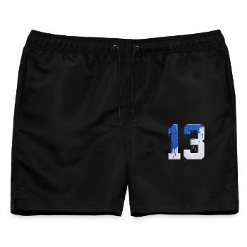 NR. 13 NUMMER 13 BLAU WEIß 13. GEBURTSTAG - Männer Badeshorts - Schwarz - Vorne - AI Model Male 178 light (178cm)