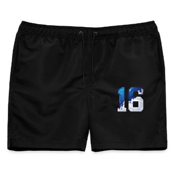 NR. 16 NUMMER 16 BLAU WEIß 16. GEBURTSTAG - Männer Badeshorts - Schwarz - Vorne - AI Model Male 178 light (178cm)