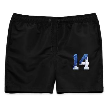 NR. 14 NUMMER 14 BLAU WEIß 14. GEBURTSTAG - Männer Badeshorts - Schwarz - Vorne - AI Model Male 178 light (178cm)