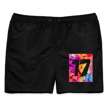 NR. 17 NUMMER 17 BUNT 17. GEBURTSTAG - Männer Badeshorts - Schwarz - Vorne - AI Model Male 178 light (178cm)