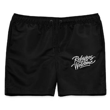 Refugees Welcome - Männer Badeshorts - Schwarz - Vorne - AI Model Male 178 light (178cm)