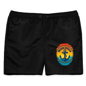 Moin Digga Hamburg Anker - Männer Badeshorts - Schwarz - Vorne - AI Model Male 178 light (178cm)