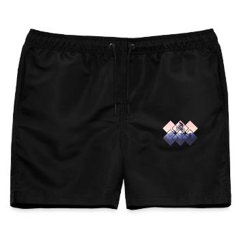 Mountainbike mit Berge und Wald - Männer Badeshorts - Schwarz - Vorne - AI Model Male 178 light (178cm)