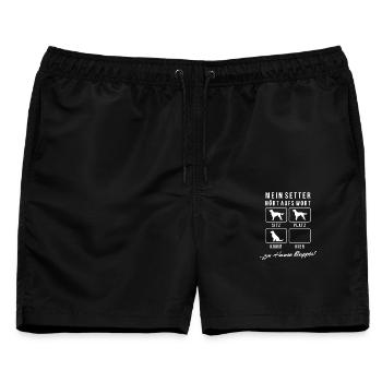 Englischer Setter hört aufs Wort lustig Spruch - Männer Badeshorts - Schwarz - Vorne - AI Model Male 178 light (178cm)
