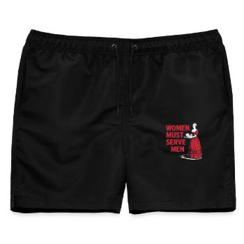 Women must serve men - Männer Badeshorts - Schwarz - Vorne - AI Model Male 178 light (178cm)
