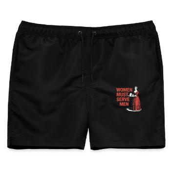 Women mus serve men - Männer Badeshorts - Schwarz - Vorne - AI Model Male 178 light (178cm)