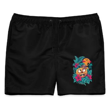 Skelett-Kürbis und tropischer Mond - Männer Badeshorts - Schwarz - Vorne - AI Model Male 178 light (178cm)