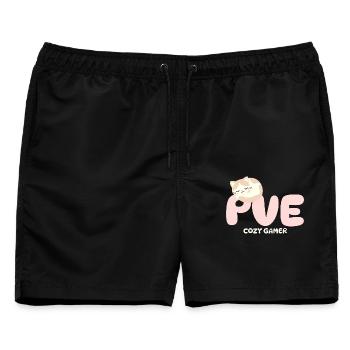 PVE Cozy Gaming Schlafkatze - Männer Badeshorts - Schwarz - Vorne - AI Model Male 178 light (178cm)
