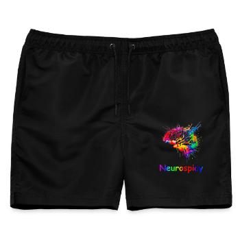 Neurospicy, farbenfrohe, ADHS-Autismus-Gehirn - Männer Badeshorts - Schwarz - Vorne - AI Model Male 178 light (178cm)
