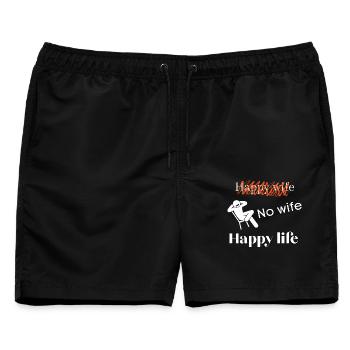Keine Ehefrau, glückliches Leben, geschieden und glücklich - Männer Badeshorts - Schwarz - Vorne - AI Model Male 178 light (178cm)