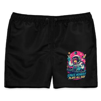 Affen-DJ im Weltraum – Space Monkey Plays All Day - Männer Badeshorts - Schwarz - Vorne - AI Model Male 178 light (178cm)