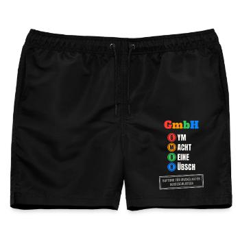 GmbH – Gym macht Beine hübsch - Männer Badeshorts - Schwarz - Vorne - AI Model Male 178 light (178cm)