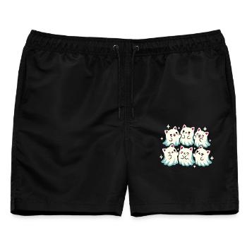 Kawaii Geisterkatzen - Männer Badeshorts - Schwarz - Vorne - AI Model Male 178 light (178cm)