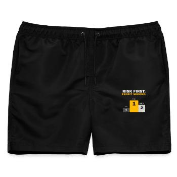 Risk first, Profit second – Trading Motivation - Männer Badeshorts - Schwarz - Vorne - AI Model Male 178 light (178cm)