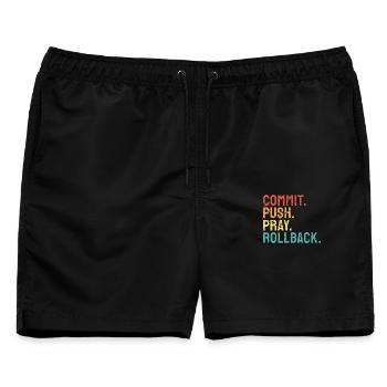 Commit Push Pray Rollback DevOps Engineer - Männer Badeshorts - Schwarz - Vorne - AI Model Male 178 light (178cm)