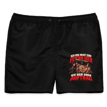 Nicht zum Feiern hier – Ich hab einen Auftrag - Männer Badeshorts - Schwarz - Vorne - AI Model Male 178 light (178cm)